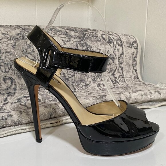 Charles David Black Patent Peep Toe Stiletto Heels Size 9 1/2 - Picture 2 of 7